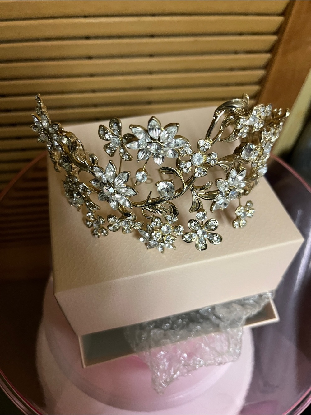 David's Bridal Gold Floral Crystal Tiara